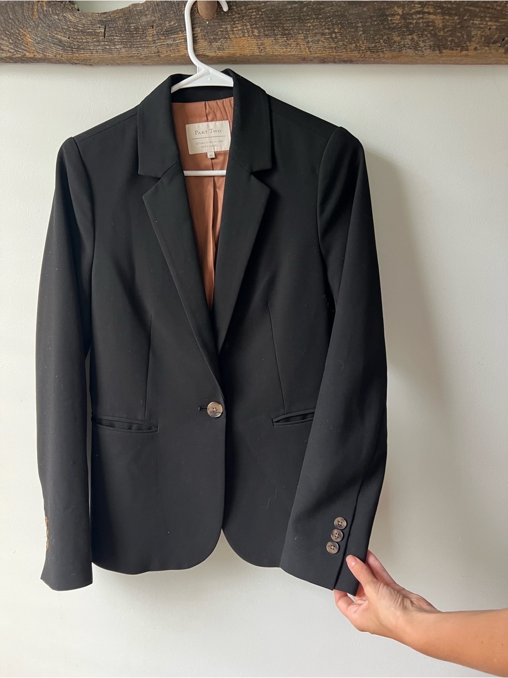 Tailored Black Blazer with Peach Lining